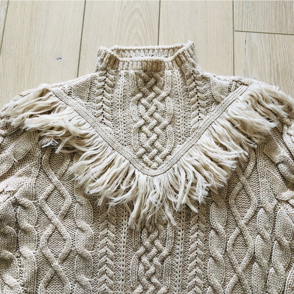 Amaryllis Fringe Cable Knit Sweater in Beige - Picture 4 of 10